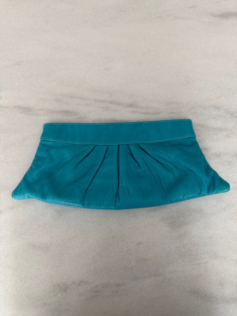 Lauren Merkin Teal Leather Pleated Clutch